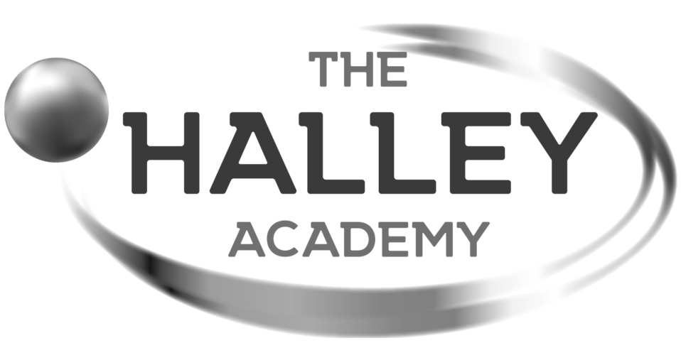 The Halley Academy logo in black.
