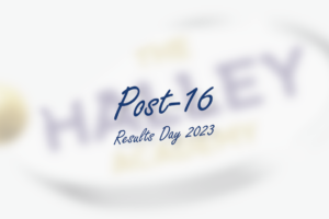 The Halley Academy logo with text stating 'Post-16 Results Day 2023' over the top.